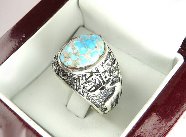 Silver Turquoise Ring, Free Deer Design 6