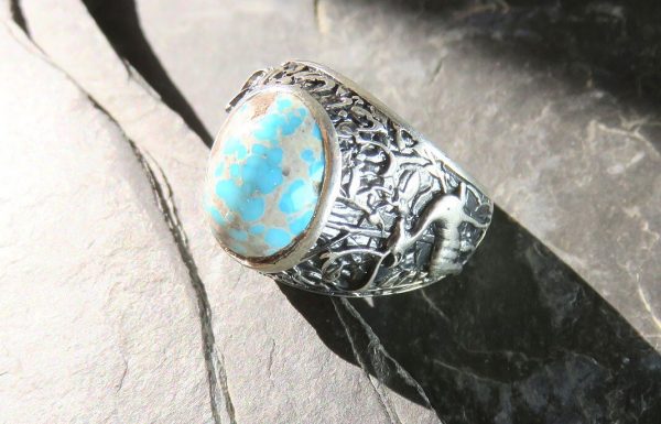 Silver Turquoise Ring, Free Deer Design 7