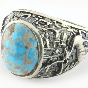 Silver Turquoise Ring, Free Deer Design 10
