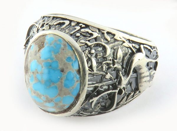 Silver Turquoise Ring, Free Deer Design 4