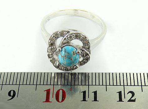 Silver Turquoise Ring, Rose Design 3