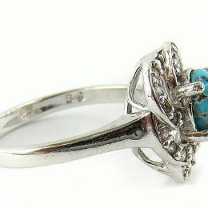 Silver Turquoise Ring, Rose Design 12