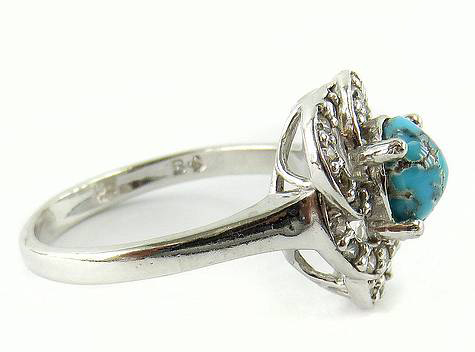 Silver Turquoise Ring, Rose Design 6