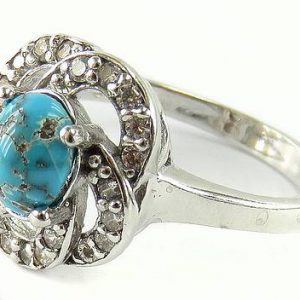 Silver Turquoise Ring, Rose Design 13