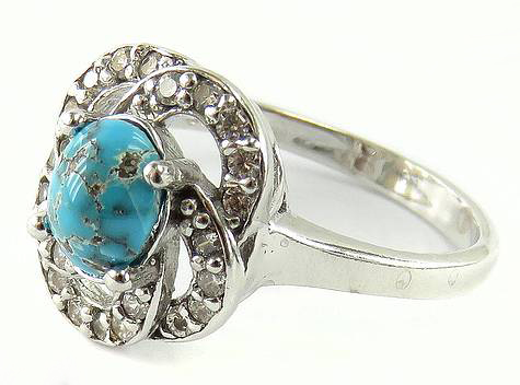 Silver Turquoise Ring, Rose Design 7
