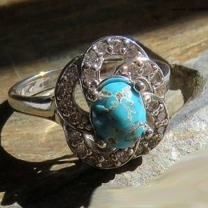 Silver Turquoise Ring, Rose Design 14