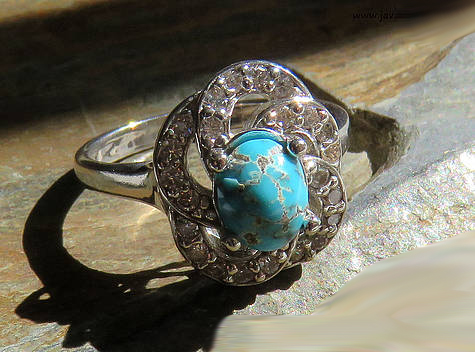 Silver Turquoise Ring, Rose Design 8