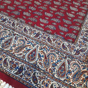 Persian Qalamkar ( Tapestry ) Tablecloth, Red Garden Design 9