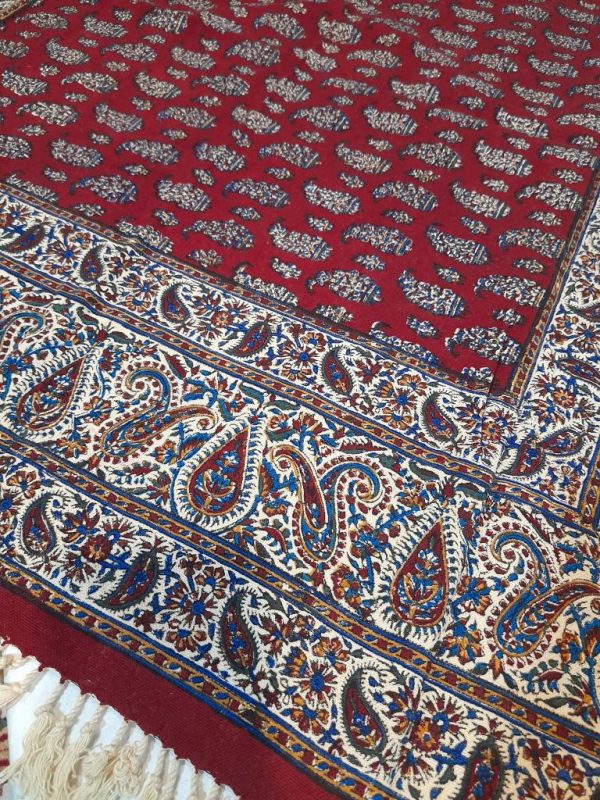 Persian Qalamkar ( Tapestry ) Tablecloth, Red Garden Design 5