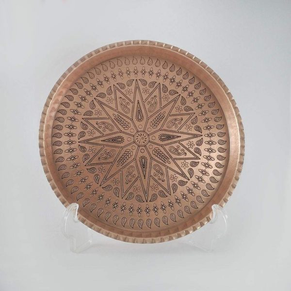 Hand Engraved Cooper Tray, The Sun Design 6