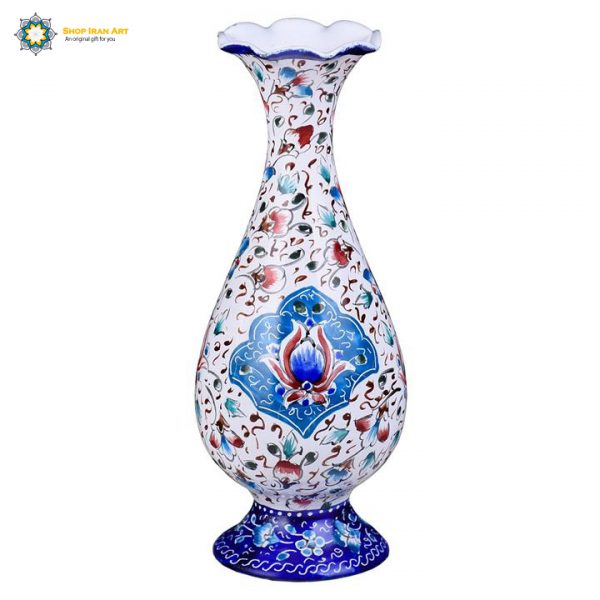 Persian Enamel Flower Pot, White Design 3