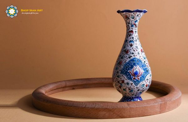 Persian Enamel Flower Pot, White Design 4