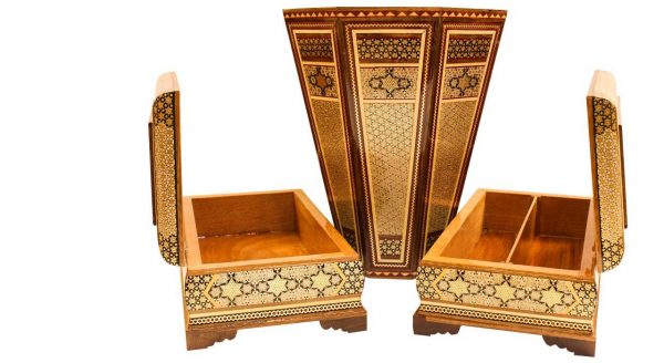 Persian Marquetry Spoon & Fork Box, Tissue Box and Trash Bin, Lux Set Design 4