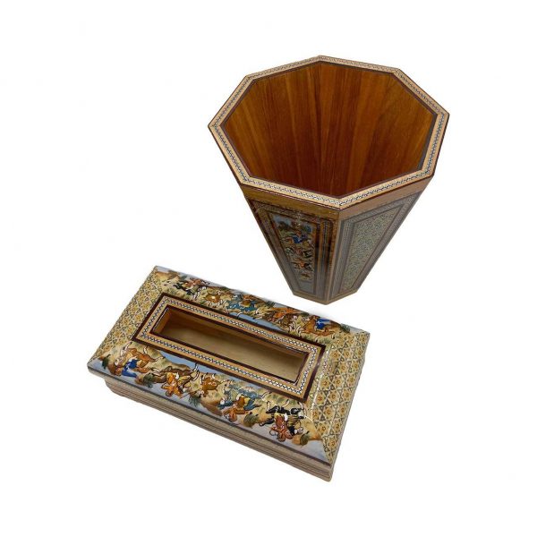 Persian Marquetry Tissue Box & Trash Bin Set , Chase Design 4