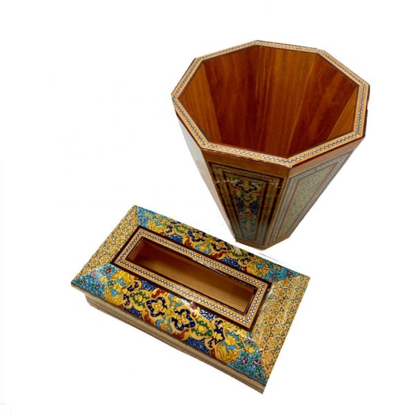 Persian Marquetry Tissue Box & Trash Bin Set , Eden Design 4