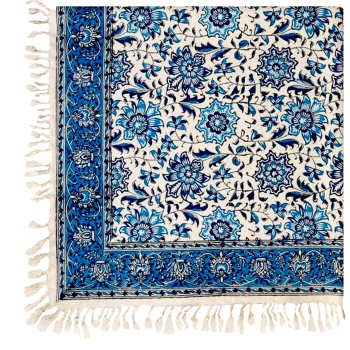 Persian Tapestry (Ghalamkar) Tablecloth, Blue flowers Design 3