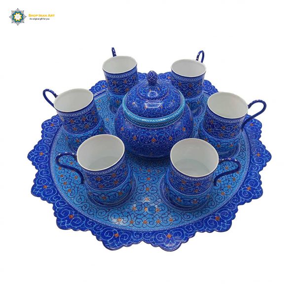 Minakari Persian Enamel Tea Cups Service, Mari Design 4