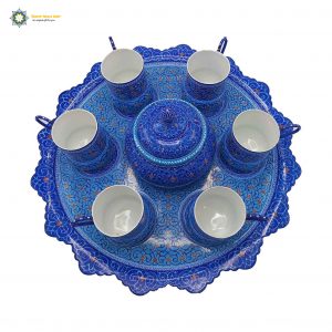 Minakari Persian Enamel Tea Cups Service, Mari Design 7