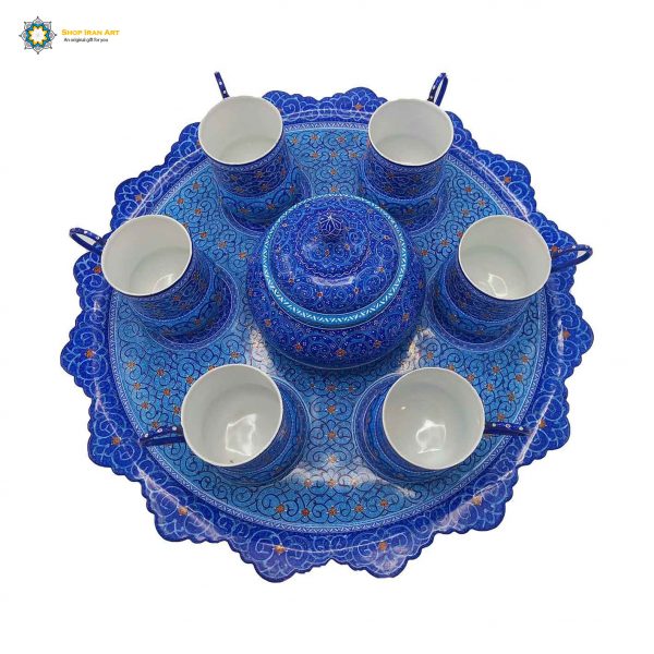 Minakari Persian Enamel Tea Cups Service, Mari Design 5