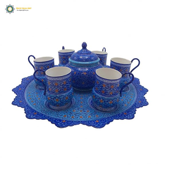 Minakari Persian Enamel Tea Cups Service, Mari Design 3