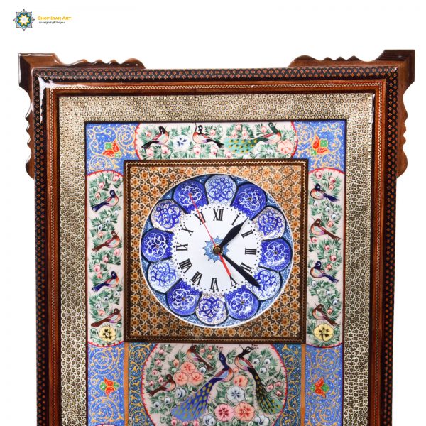 Handmade Wall Clock, Minakari & Khatam-kari, Peacock Miniature Design 4