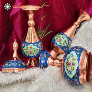Persian Enamel Painting 2 Flower Pots and Candy Dish Set (3 PCs) 11
