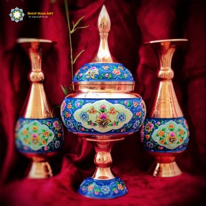 Persian Enamel Painting 2 Flower Pots and Candy Dish Set (3 PCs) 10