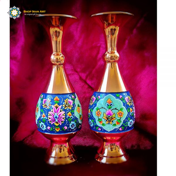 Persian Enamel Painting 2 Flower Pots and Candy Dish Set (3 PCs) 9
