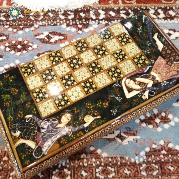 Persian Marquetry Khatam Kari Chess & Backgammon Board, Dances Design 4