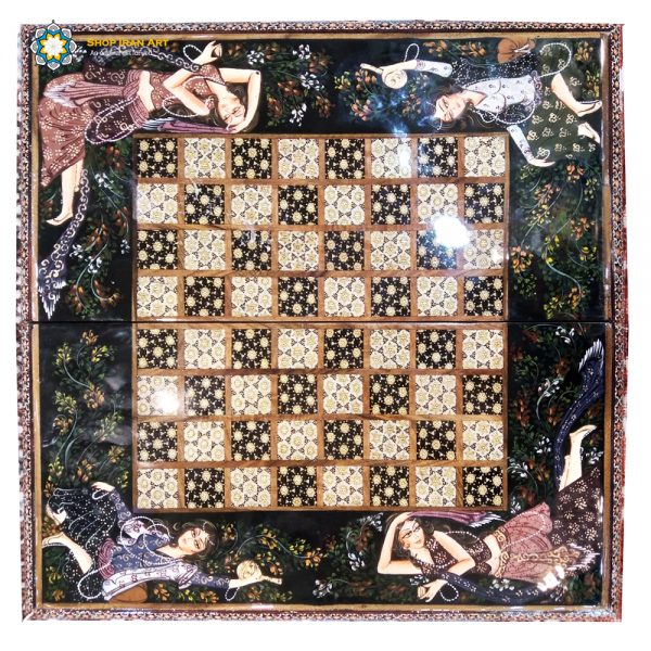 Persian Marquetry Khatam Kari Chess & Backgammon Board, Dances Design 3