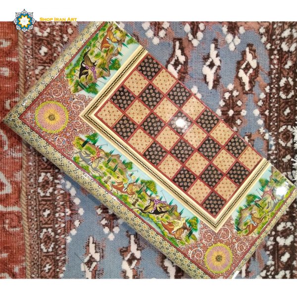 Persian Marquetry Khatam Kari Chess & Backgammon Board, Polo Design 5