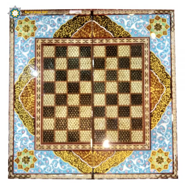 Persian Marquetry Khatam Kari Chess & Backgammon Board, Sky Design 3