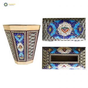 Persian Marquetry Spoon & Fork Box, Tissue Box and Trash Bin, Blue Eden Set Design 7