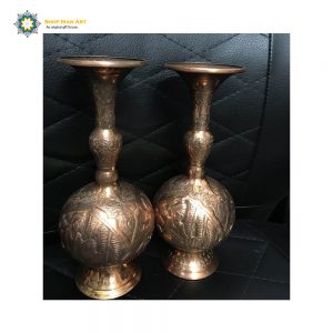 Persian Hand Engraved Copper Flower Vase, Eastern Man Design (2PCs) 11
