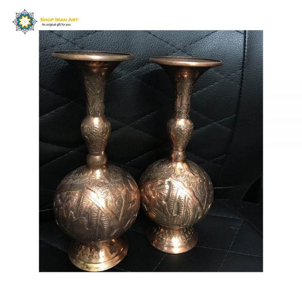 Persian Hand Engraved Copper Flower Vase, Eastern Man Design (2PCs) 6