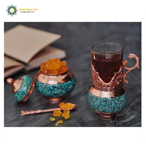 Turquoise Tea Set on Copper, Lovers Design (Christmas Gift) 5