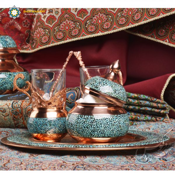 Turquoise Tea Set on Copper, Lovers Design (Christmas Gift) 4