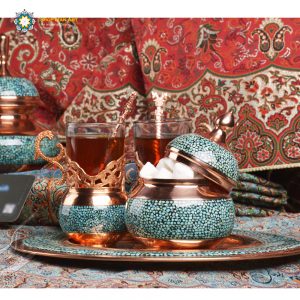 Turquoise Tea Set on Copper, Lovers Design (Christmas Gift) 9