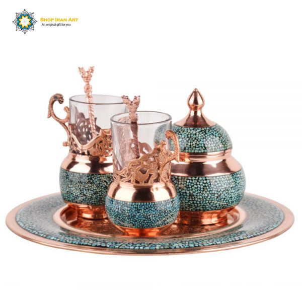 Turquoise Tea Set on Copper, Lovers Design (Christmas Gift) 3
