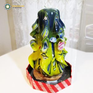 Hand Carved Candle, Blue & Yellow Christmas (20 cm height) 21