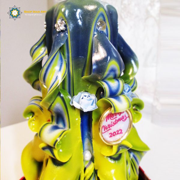 Hand Carved Candle, Blue & Yellow Christmas (20 cm height) 10