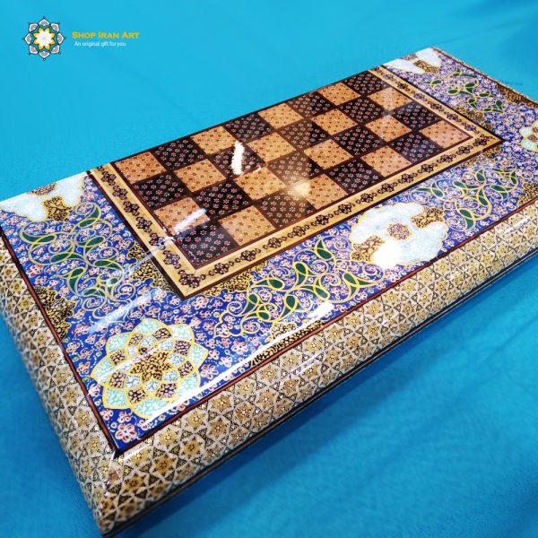 Persian Marquetry Khatam Kari Chess & Backgammon Board, Sky Design 11