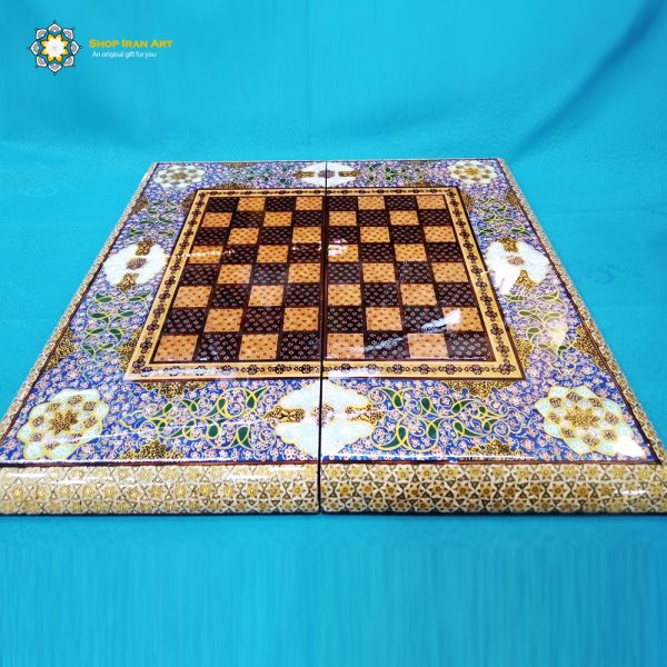 Persian Marquetry Khatam Kari Chess & Backgammon Board, Sky Design 6