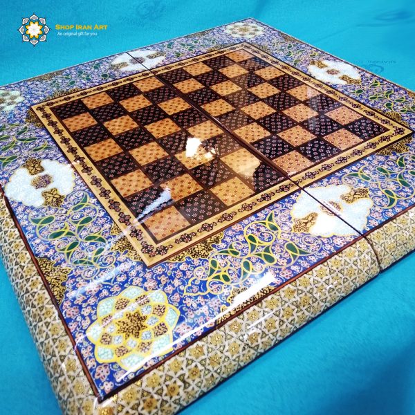 Persian Marquetry Khatam Kari Chess & Backgammon Board, Sky Design 7