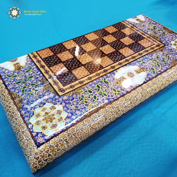 Persian Marquetry Khatam Kari Chess & Backgammon Board, Sky Design 9