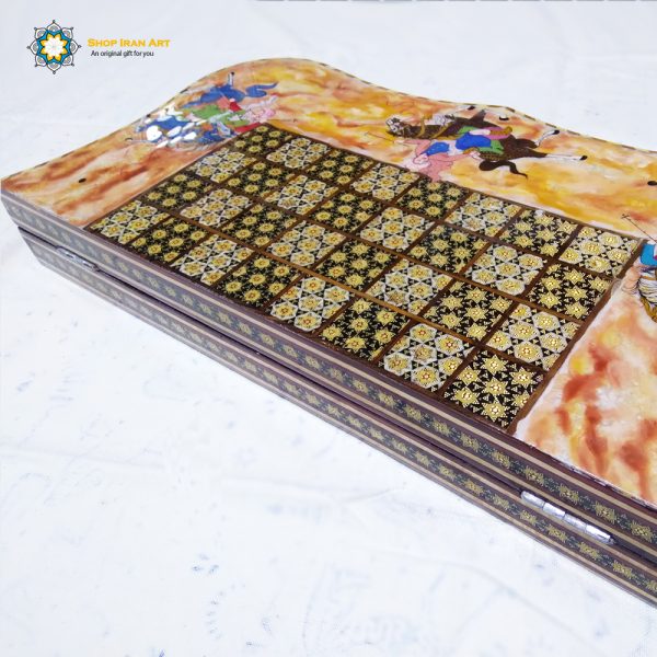 Persian Marquetry Khatam Kari Chess & Backgammon Board, King Design 8