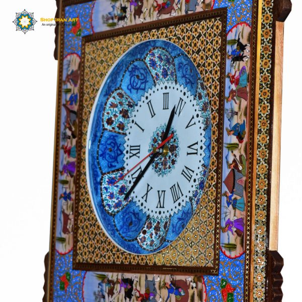 Handmade Wall Clock, Minakari & Khatam-kari, Polo Design 4