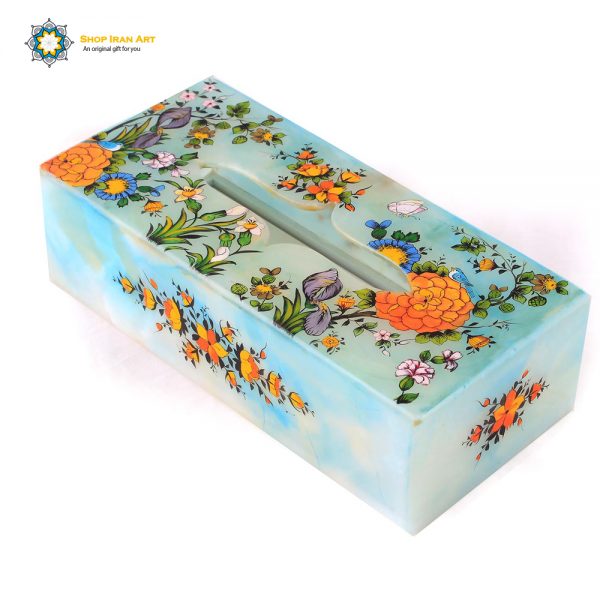 Persian Marble Tissue Box, Flower & Bird Design 3