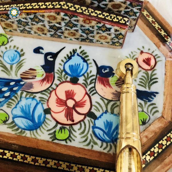 Persian Marquetry Khatam Kari Pen Holder, Birds Design 6