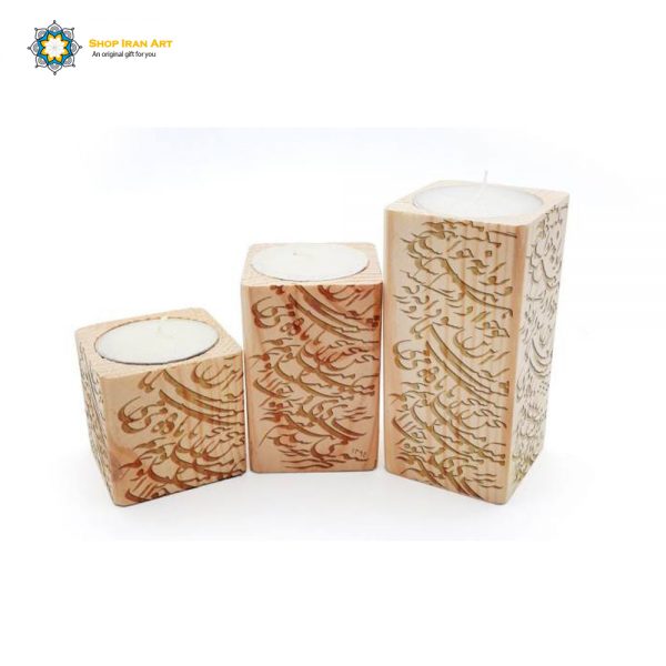 Wooden Candle Holder, Poetry Design (3 PCs) 3